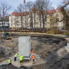 Der Anlagensee in Tübingen hat ein neues Auslaufbauwerk. Bild: Ulrich Metz
