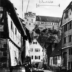 Postkarte mit Blick auf den Nordostturm des Tübinger Schlosses.