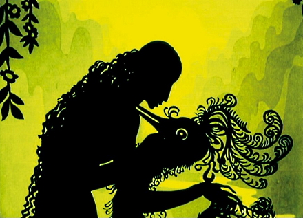 Postkarte Die Abenteuer des Prinzen Achmed Gelb-Grün