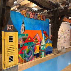 Neckarfront, im Kinderworkshop „Graffiti und Streetart in den Sommerferien“ entstanden
Bild: Stadtmuseum Tübingen