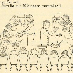 Dass die Kinderscharen in der Sophienpflege etwas größer waren als in „normalen“ Familien, zeigt eine Abbildung aus der Informationsbroschüre von 1962 über das Leben in der Sophienpflege mit Zeichnungen und Fotos. Bild: Stadtmuseum Tübingen