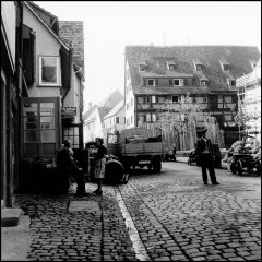 In der Jakobsgasse. Fotografie von Paul Swiridoff, 1960.

Bild: Stadtarchiv Tübingen