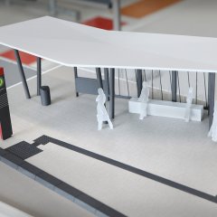 Das Modell der neuen Bushaltestellen am ZOB hat der Stuttgarter Architekturmodellbauer Lo Chiatto im Maßstab 1:20 nach einem Plan der BHM Planungsgesellschaft mbH gebaut. Bild: Anne Faden