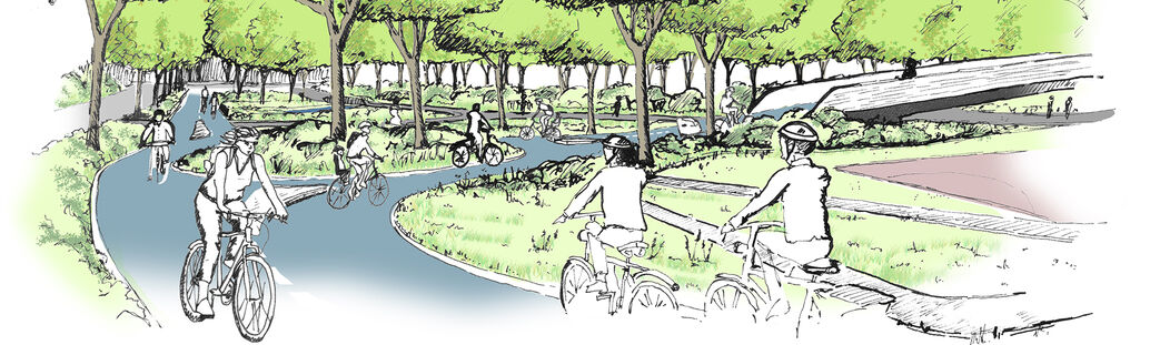 Visualisierung des Kreisverkehrs für Fahrräder an der Radbrücke West