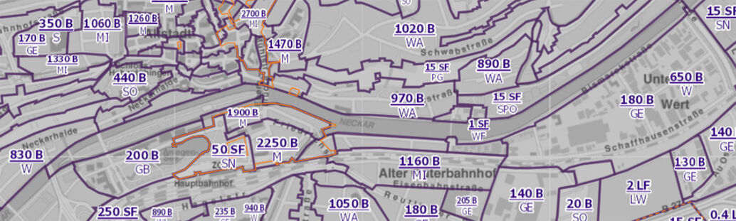Ausschnitt Bodenrichtwertkarte Tübingen 2023