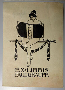 Exlibris von Paul Zenner, gefertigt für den Antiquar und Auktionator Graupe