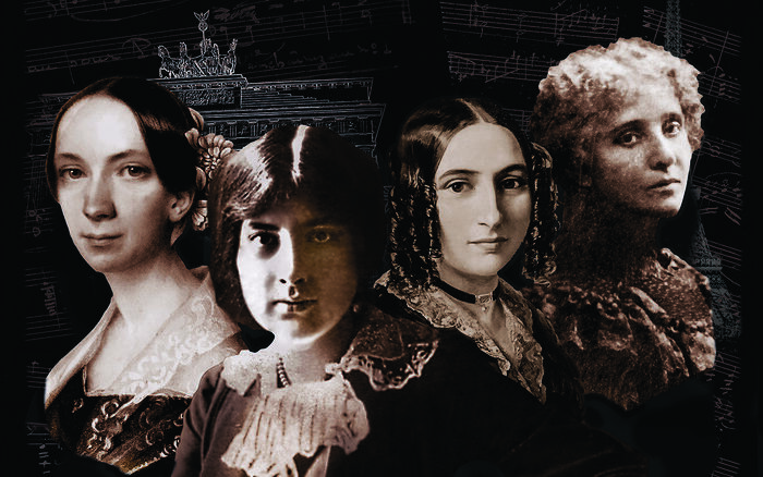 Gruppenbild der Komponistinnen Mayer, Boulanger, Hensel, Bonis