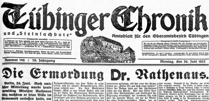 The Tübinger Chronik reported extensively on the murder of Jewish Foreign Secretary Walther Rathenau