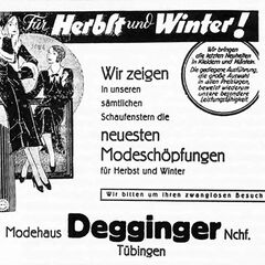 Anzeige des Modehauses Degginger in der Tübinger Chronik