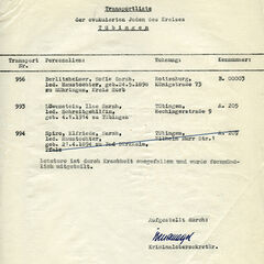 A deportation list of Tübingen Jews. 